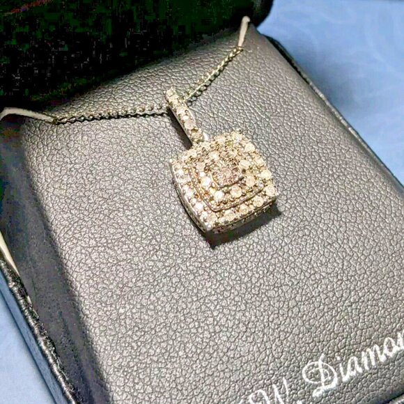 Sterling Silver 1/2 ct. T.W. Diamond Square Pendant Necklace 18"in - Picture 4 of 5